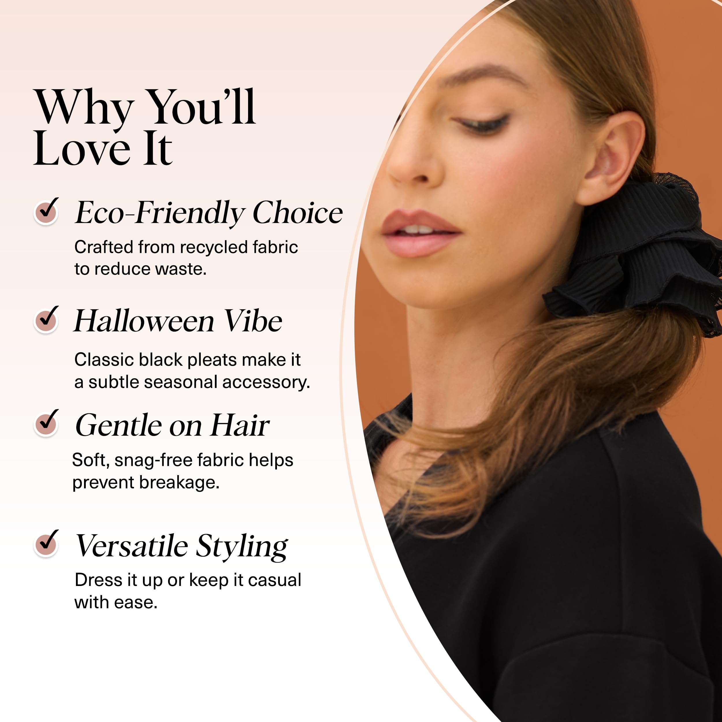 Kitsch Kitsch Pleated Scrunchie for Women - No Crease Hair Ties No Damage, Stylish and Comfortable Fabric Ponytail Holders for Everyday Hairstyles - Ideal Gifts for Women - 1pc in use