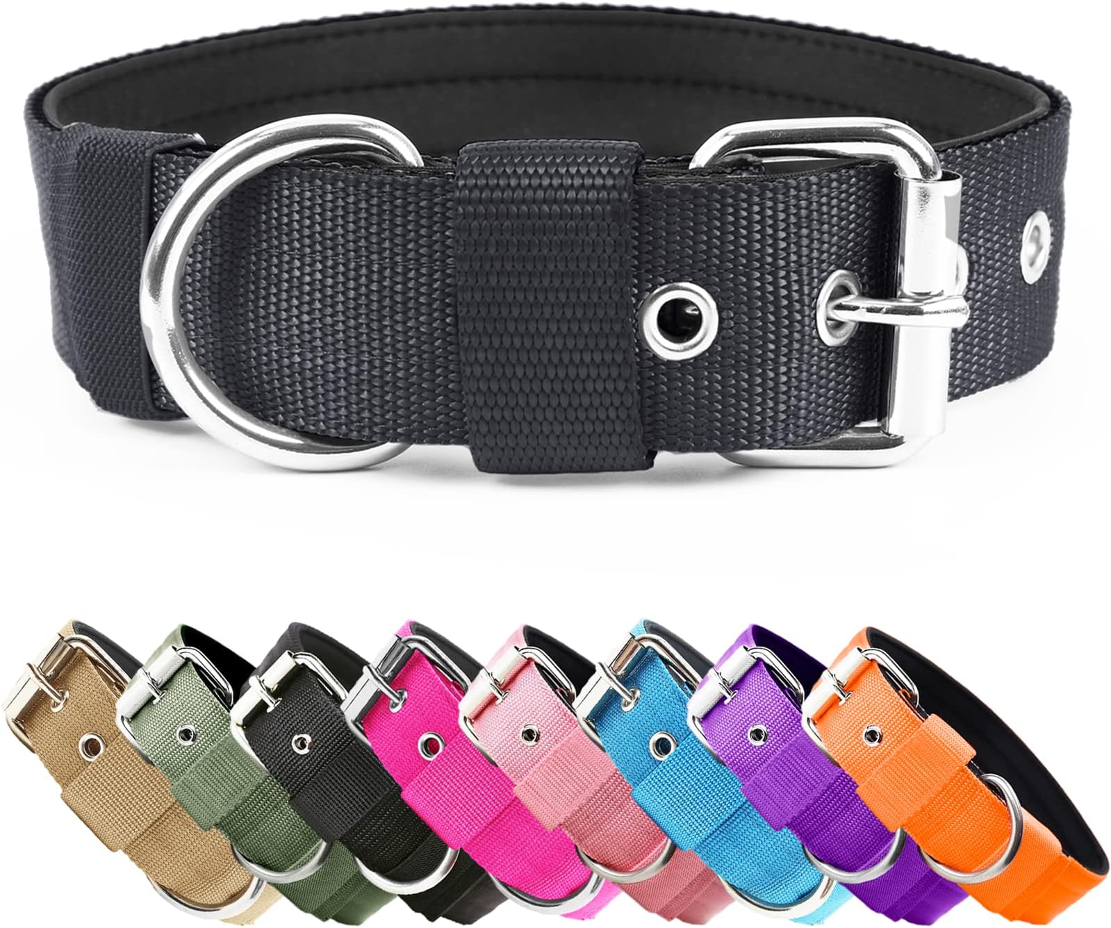Heavy Duty Tactical Dog Collar - 1.5" Width Military Durable Thick Nylon with Adjustable Metal Buckle Working Training K9 Collar for Small Medium Large Dogs Black S