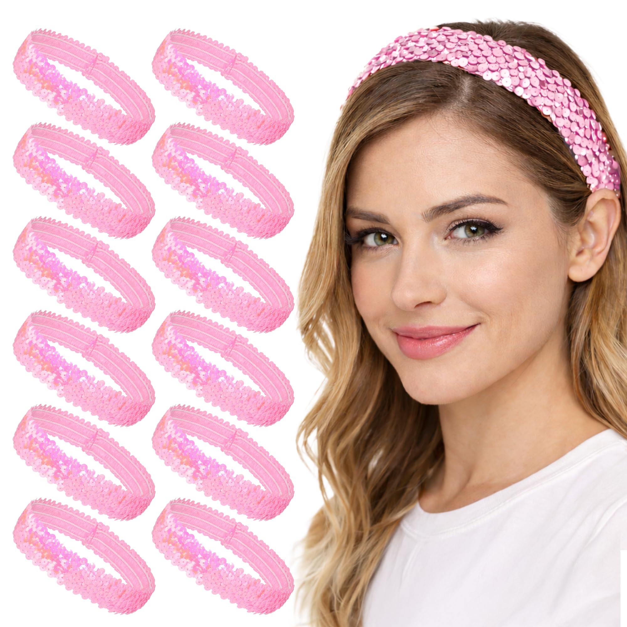 Amazon.com : Mandala Crafts Pink Glitter Sequin Headbands  display picture 1