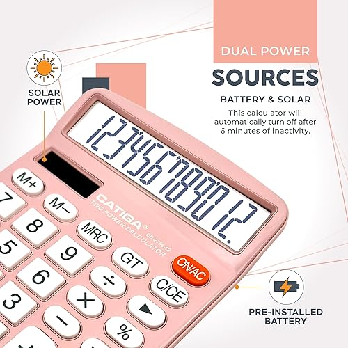 Miniatura 29 de CATIGA CD-2786 - Calculadora de escritorio de 12 dígitos con pantalla LCD grande y botón sensible, con energía solar o batería, función estándar 1