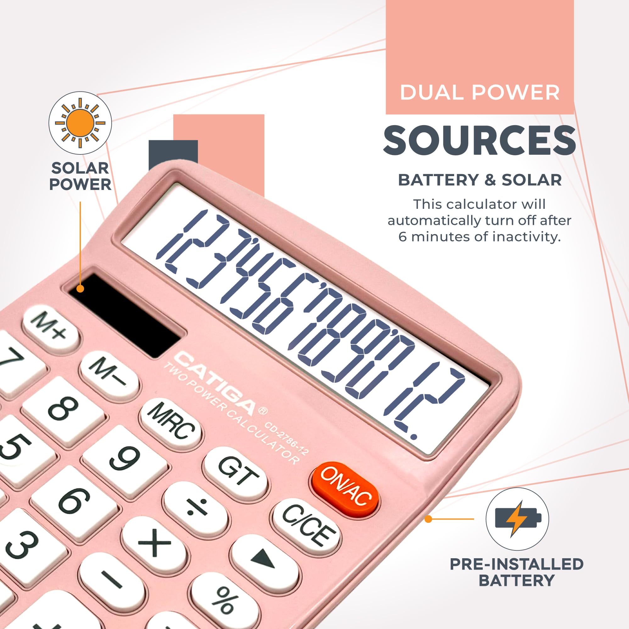 Calcolatrice Da Tavolo CATIGA 12 Cifre - Doppia Alimentazione Solare/Batteria Blu - Foto 9