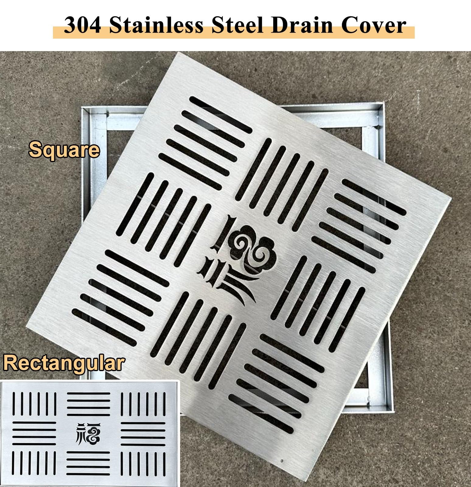 Caniveau Exterieur Grille de Drainage Carrée pour L'extérieur et L'intérieur. Grille de Drainage en Acier Inoxydable 304 pour Douche, Cuisine, Jardin(45x45x3cm(17.7x17.7x1.2in))