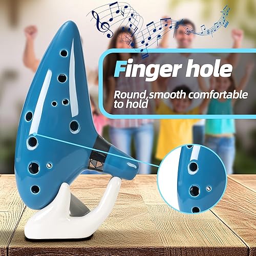 Miniatura 40 de Mulucky Ocarina de arcilla natural de 12 agujeros con accesorios Caja de regalo para instrumentos musicales para principiantes, color azul oscuro