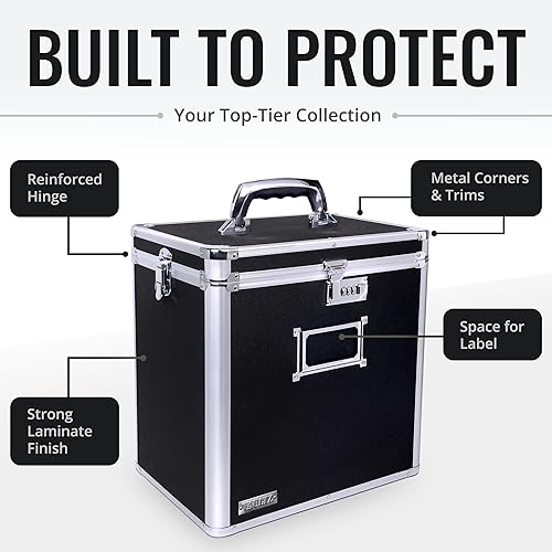 Miniatura 6 de Vaultz Caja de almacenamiento para discos de vinilo, soporte y organizador de 50 álbumes, gran alternativa a la caja de LP endeble, 14.4 x 13.4 x