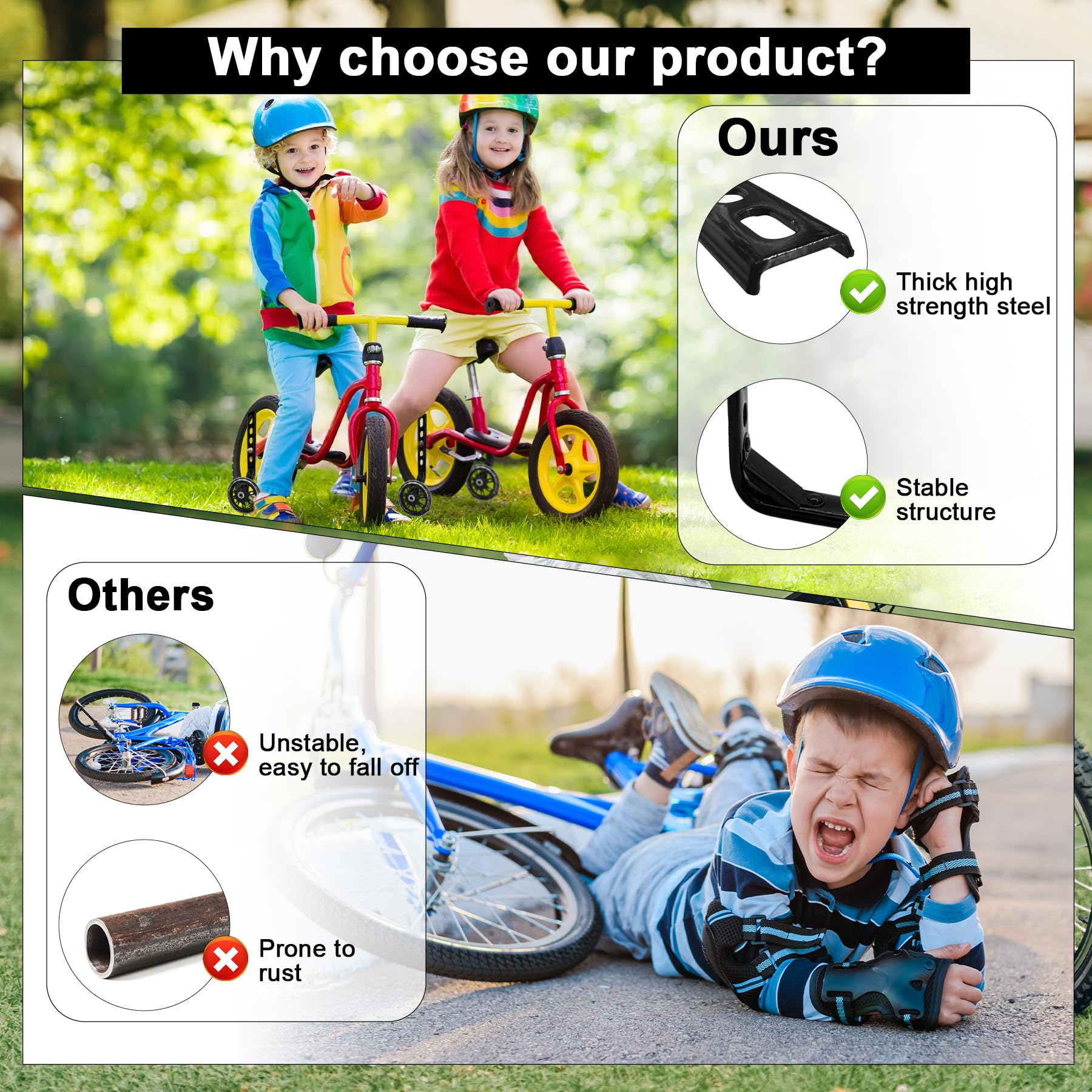 VEEKAY Ruedas de apoyo para bicicleta infantil Estabilizadores Ruedines Universal 12 14 16 18 20 Pulgadas