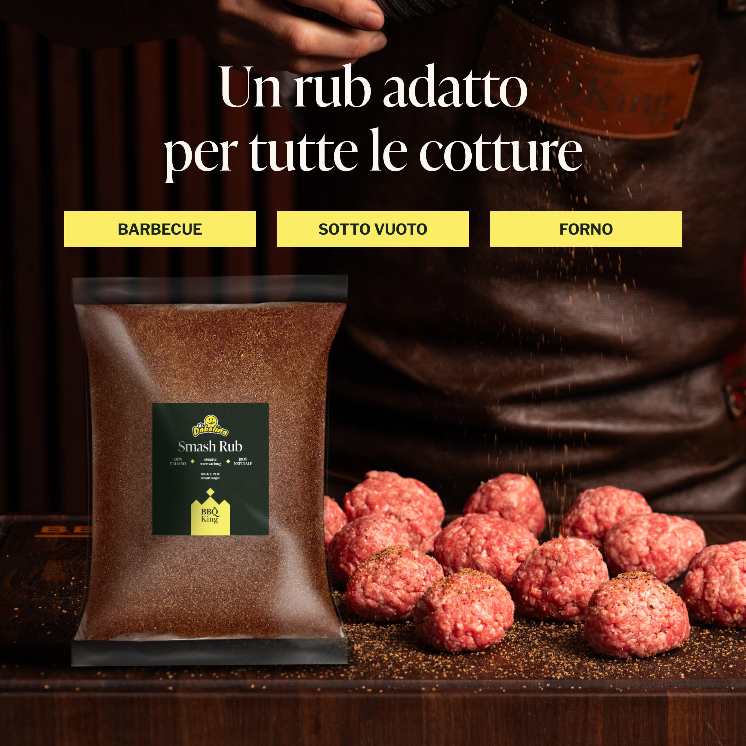BBQ KING - Smash Rub Envase de 1 kg, Dry Rub para Smash Burger y bistecs, 100% Made in Italy, con cebolla frita tostada, creado en colaboración con MrDobelina