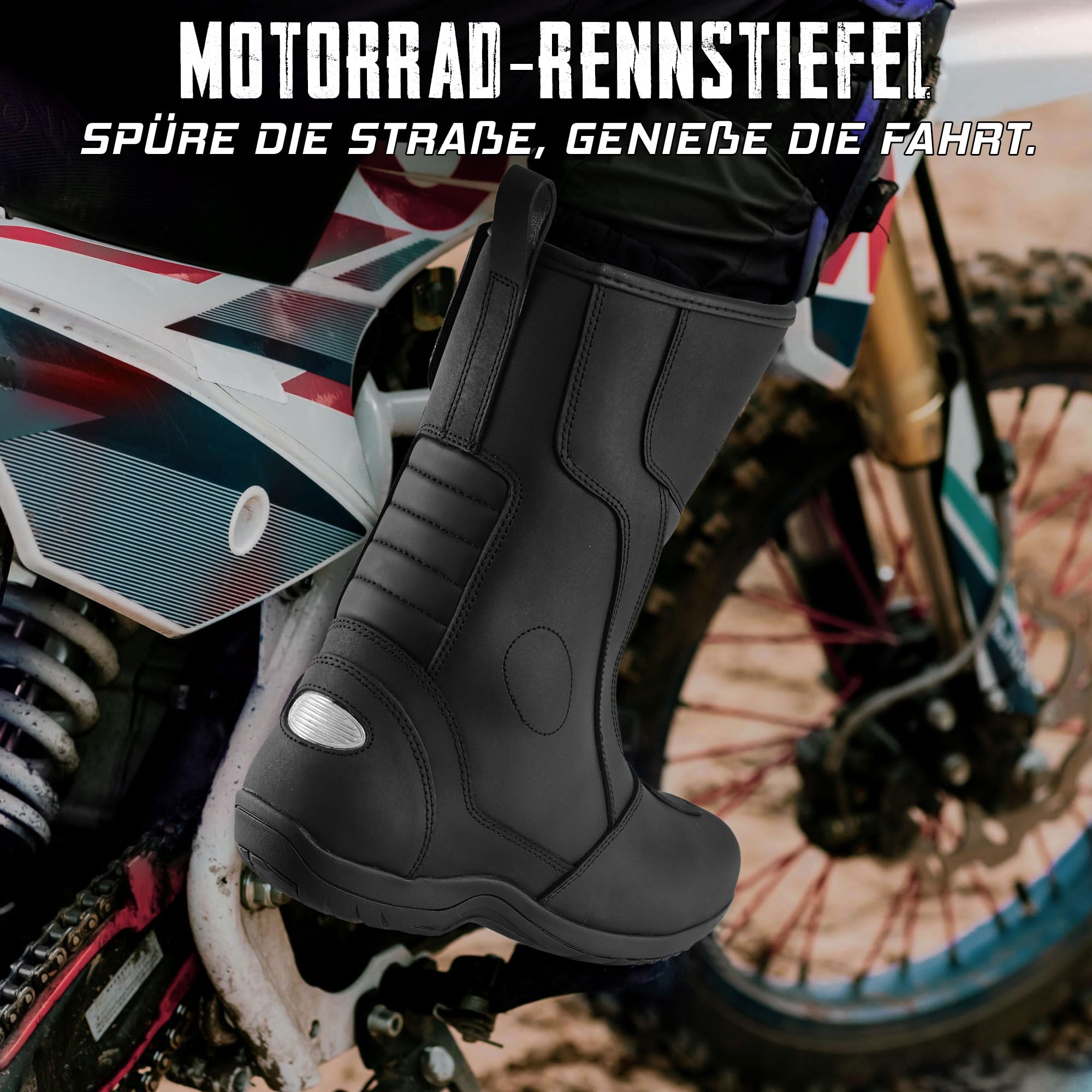 Motorradstiefel für Herren, CE-geprüft (EN13634:2017), Lederschuhe, Motorradschuhe