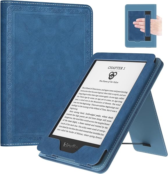 MoKo Case for All-New 6" Kindle(11th Generation, 2024/2022 Release)/(10th Gen,2019)/Kindle(8th Gen, 2016), Ultra Lightweight PU Shell Cover with Auto Wake/Sleep for Kindle 2024, Blue Vintage Twill - 1
