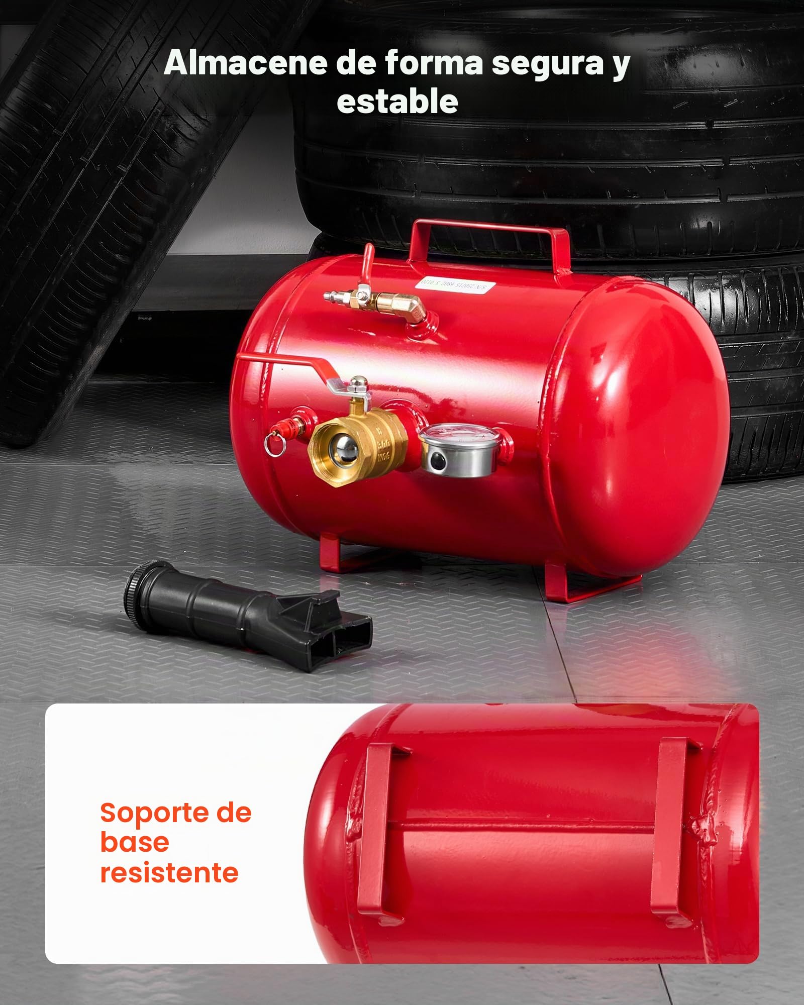 VEVOR Destalonador de Neumáticos 18,9 L, Presión de Trabajo 0,6-0,8 MPa, Bomba de Aire a Camionetas, Vehículos Todoterreno, Jeeps, Tractores Cortacésped, Autocaravanas, Rojo, 400 x 535 x 295 mm