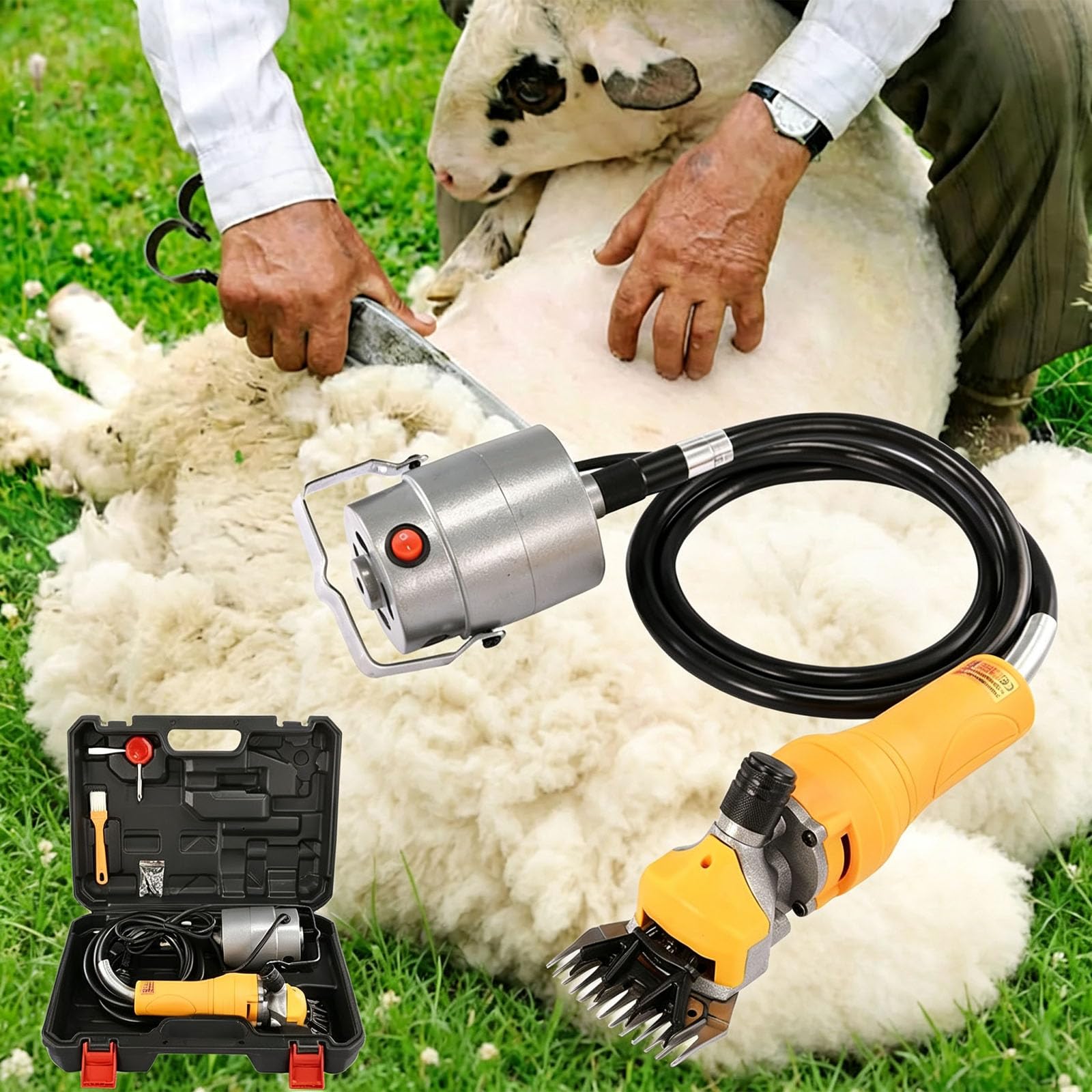 Tosatrici Elettriche Per Pecore Da 1000 W - Tosatrici Per Lana Sospese - Design Leggero Con Motore E Macchina Separati - Lame Con Denti Dritti E Curvi, Gialle