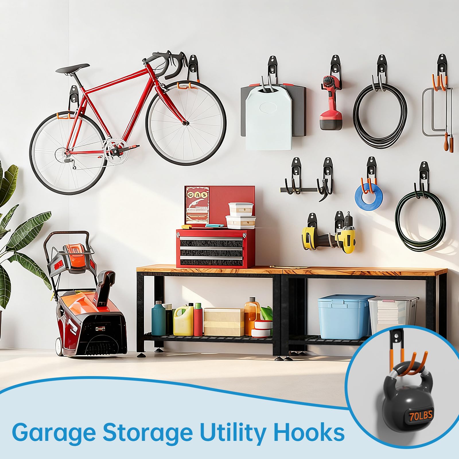 NVNOO 7.7 in. U Shaped Garage Long Hooks with 2 Extension Cord Holder Organizer for Garden Tool Bikes Hanging, Black (4-Pack) 3X2R5T9J - The Home Depot