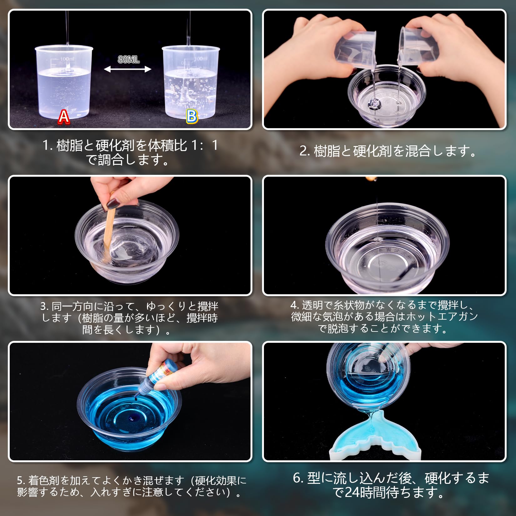 Amazon | エポキシ樹脂 2液性レジン液 480ml/16fl.oz 高い透明 黄ばみ