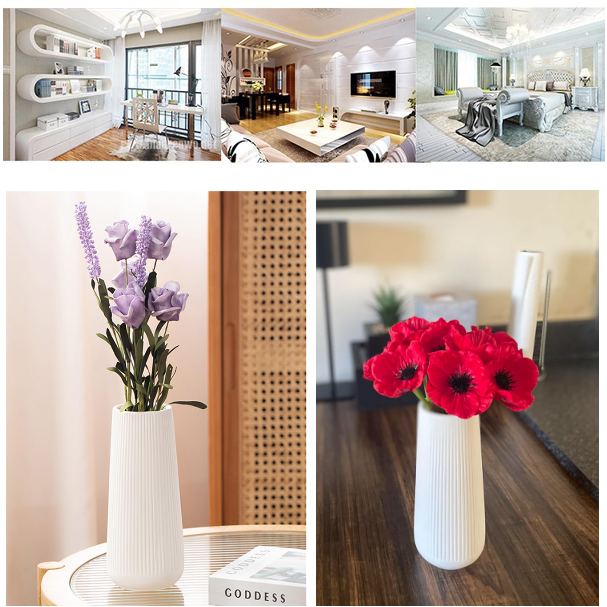 Jarrón de cerámica para flores, jarrón de cerámica acanalado blanco para decoración del hogar, jarrón minimalista nórdico para hierba de pampas, jarrones de flores para cocina, sala de estar 5