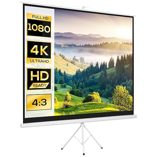 HOMCOM Pantalla para Proyector Plegable Manual 120” Pulgadas Pantalla de Proyección Formato 4:3 con Altura Ajustable Cine en Casa Presentaciones Películas 244x183 cm Blanco