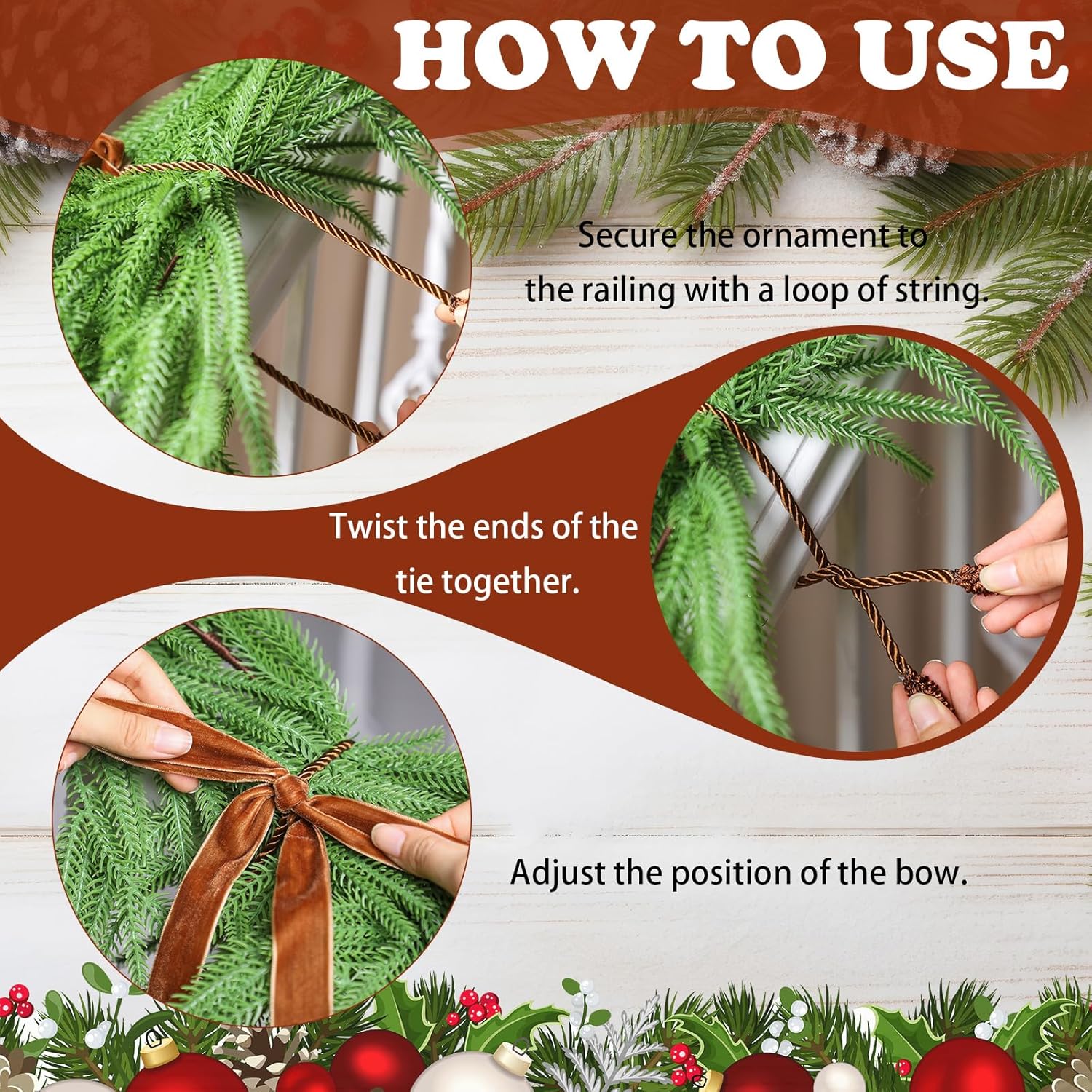 Dingion 16 Pcs Brown Velvet Bow Christmas Garland Ties for Banister Xmas Swag Bow Ribbon Decor Stair Twist Ties Vintage Banister Wrap Railing Holder for Holiday Rail Socks Banner Rail Decor