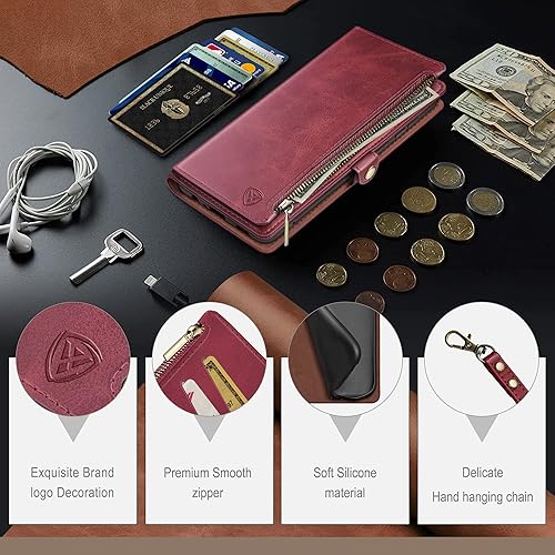 Miniatura 7 de XcaseBar Funda tipo cartera para Samsung Galaxy Note 9 con cremallera Bloqueo RFID Titular de la tarjeta de crédito, Libro de folio con tapa PU