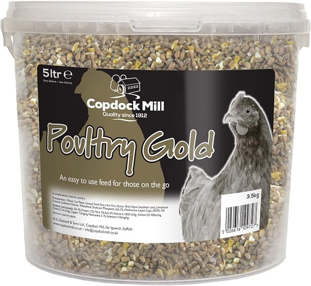 Copdock Mill Range Poultry Gold Feed 5 Litre Tub Poultry Food for Chickens and Adult and Laying Poultry, Ducks, Geese, Bantams 100% Natural