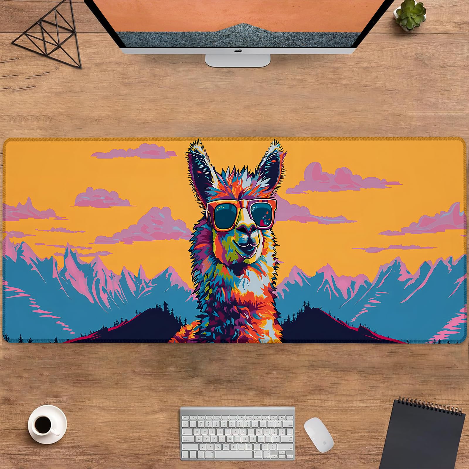 UNDAHIS Colorful Cool Llama Gaming Mouse Pad, Large Office Desktop Trendy Alpaca Mousepad for Computer Laptop, Extended Work Desk Mat with Anti-Slip