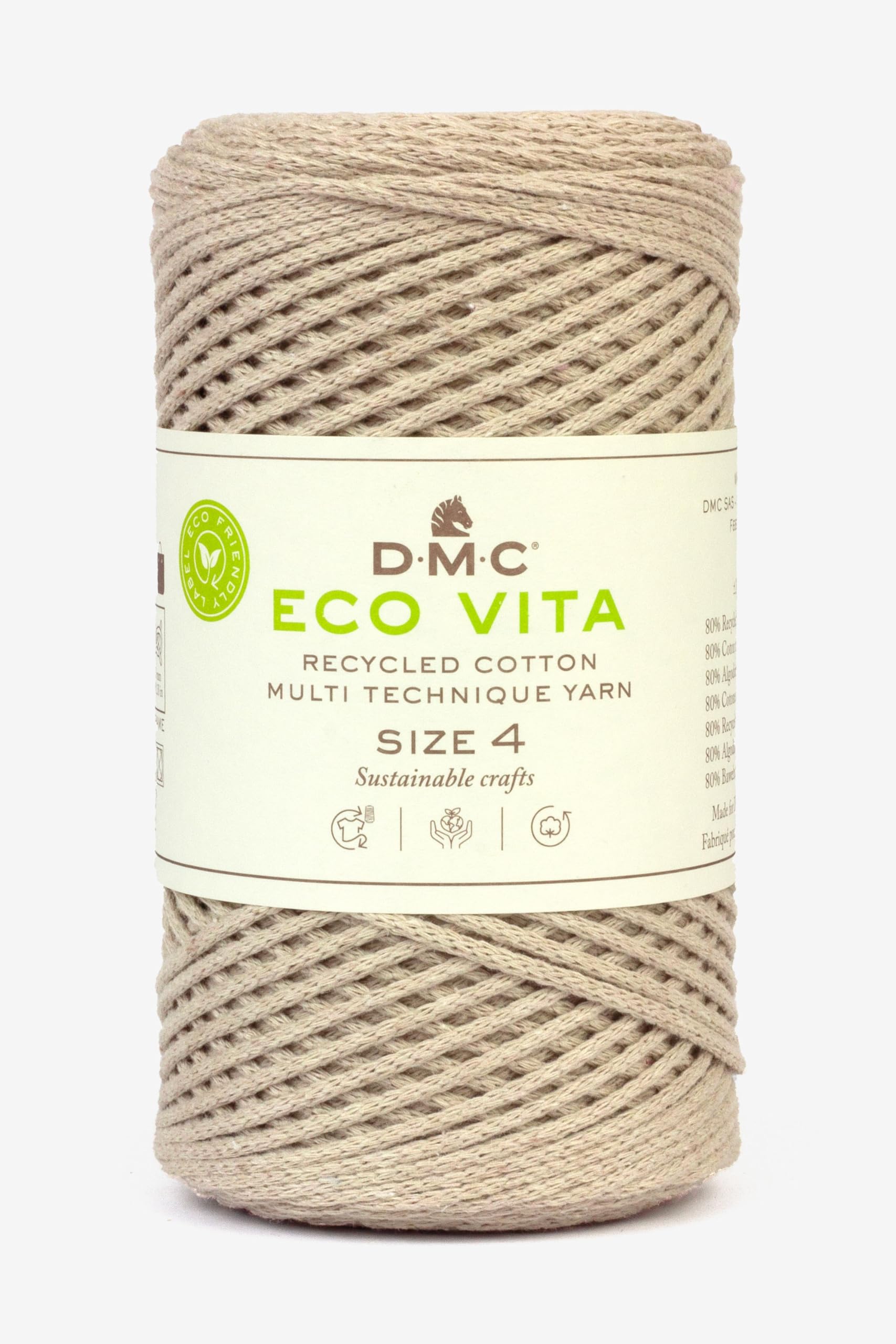 DMC Eco Vita 4, Off White Crochet Knitting Macrame Yarn, 250g