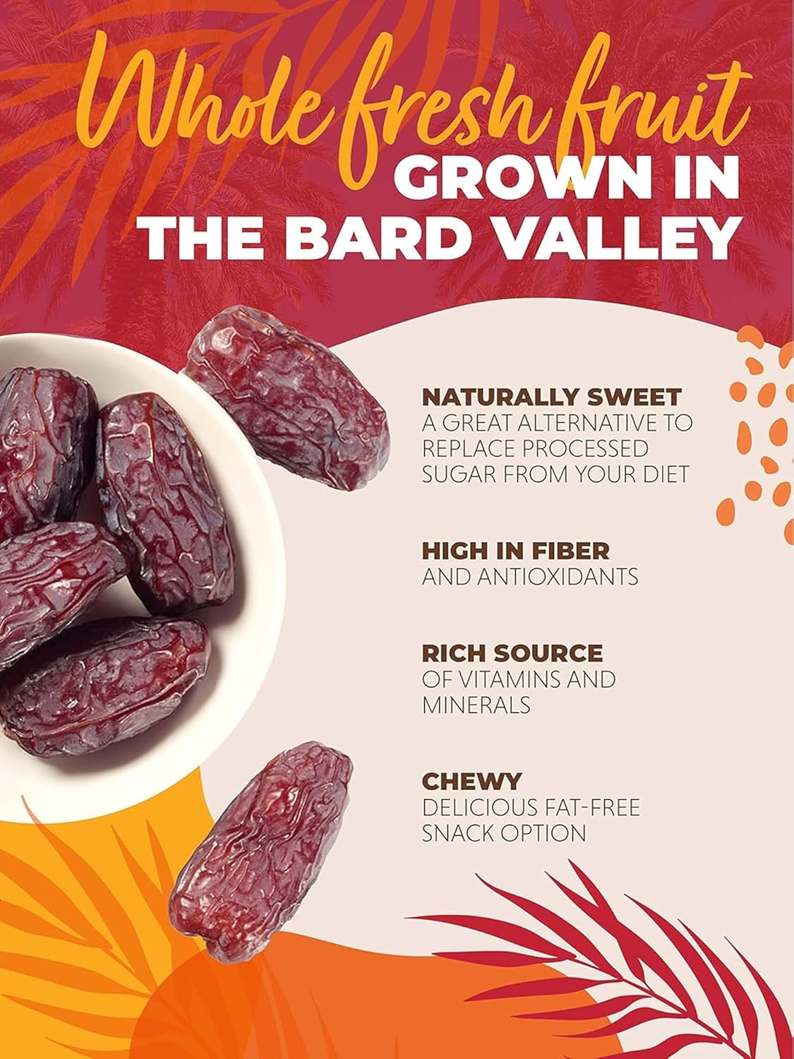 Natural Delights Medjool Dates Whole - Non-GMO Verified Fruit, Good Source of Fiber & Potassium, Naturally Sweet, Snack for On-the-Go, Large & Plump Dates - Bulk 5 lb Box (Pack of 2)