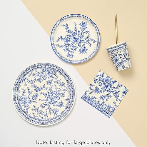 Miniatura 6 de Coterie Platos de papel florales azules (juego de 10 platos pequeños)  Platos de papel azul y blanco para novia y baby shower, fiesta de jardín,