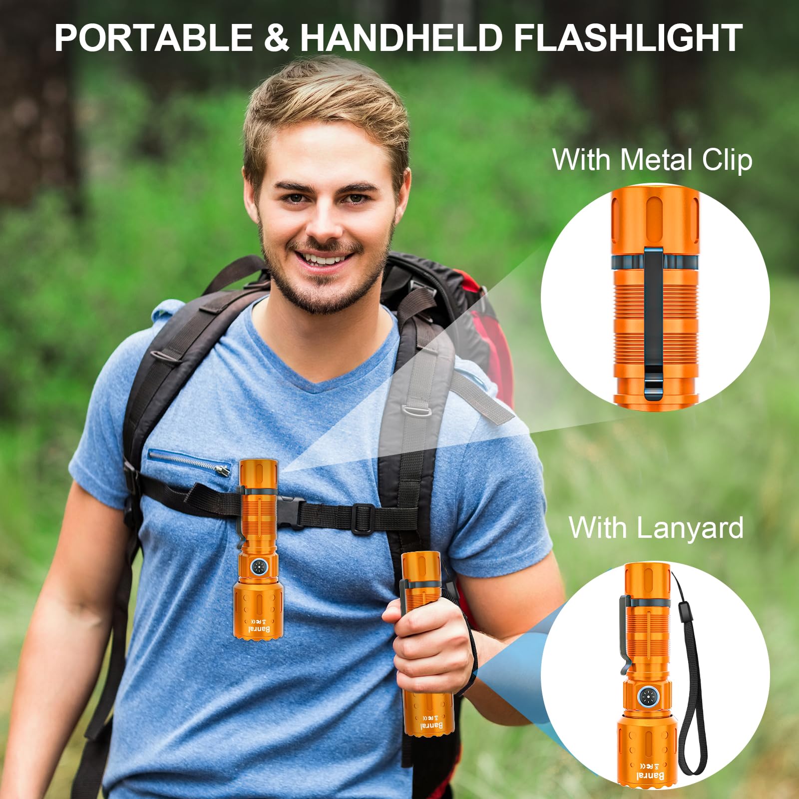 Lampes de poche haute lumens rechargeables, 20 000 lumens, super lumineuses, 1500 mètres de long, petite lampe de poche puissante, 6 modes, lampe torche tactique LED étanche pour urgence domestique