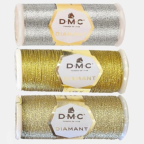 DMC - Hilo metálico para bordar, juego de diamantes, hilos de coser, oro clarooscuro, paquete de plata clara. Kit de bordado a mano y brillo de