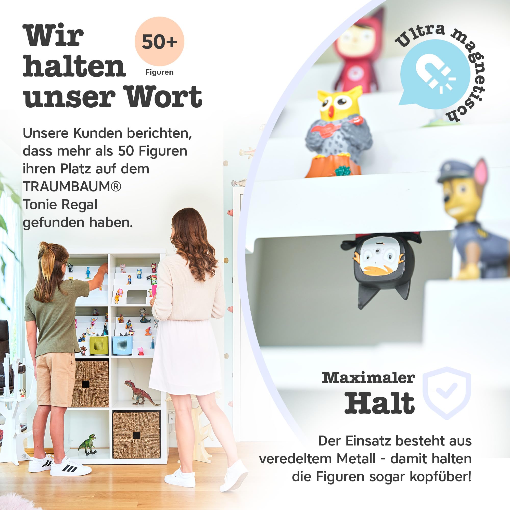 Tonie Regal als Einsatz für IKEA KALLAX | vollständig magnetisches Toniebox Regal für mehr als 50 Figuren + Box | Tonieregal für Mädchen und Jungen in weiß | Tonie Box Aussparung [MITTIG]