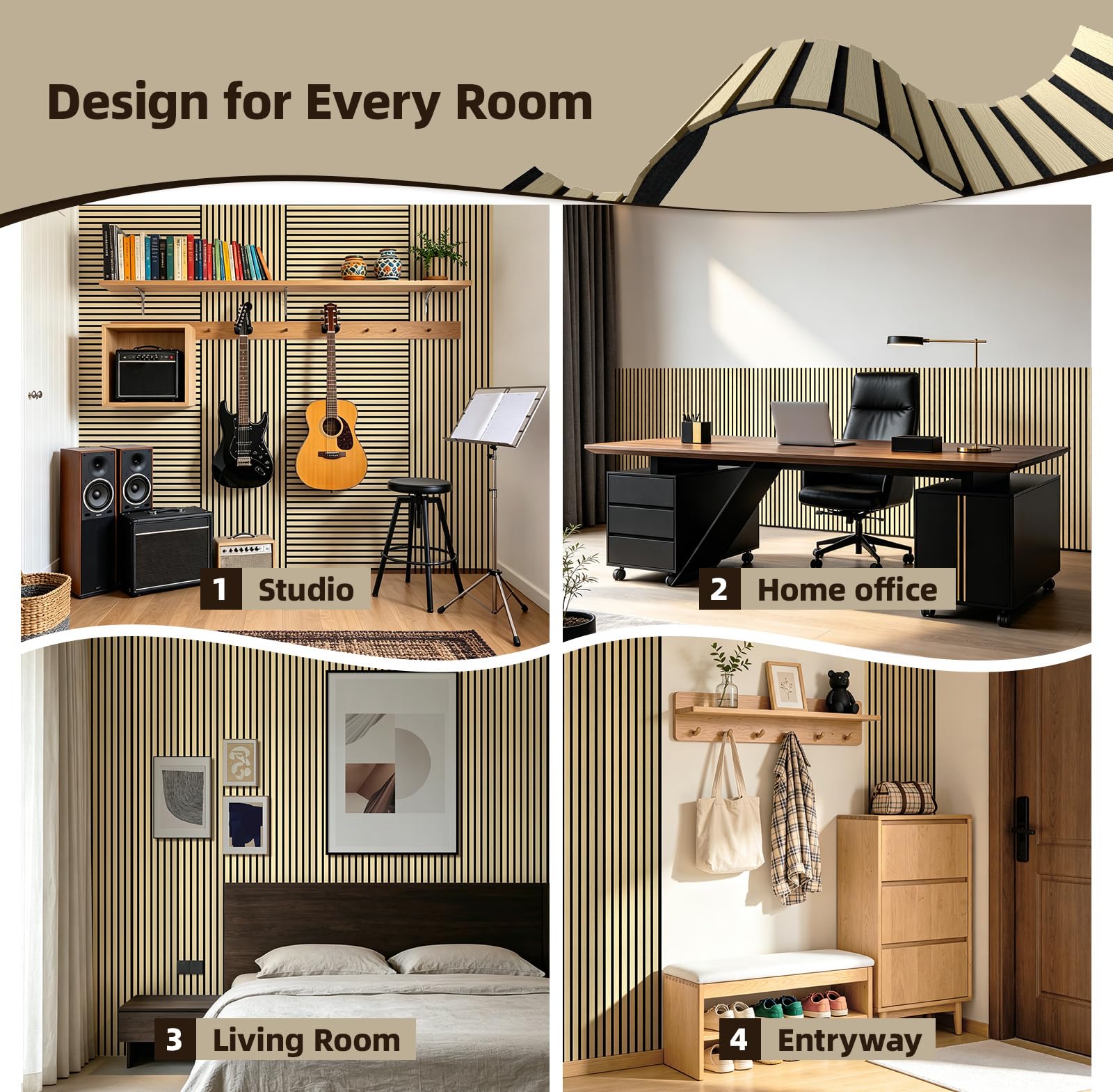 Vieshful 20 Piezas Paneles de Madera Flexibles MDF 28x40cm Roble Natural | Listones de Pared Acústicos para Columnas y Curvas, Paneles 3D para Reducir Eco y Mejorar Sonido, Decoración DIY