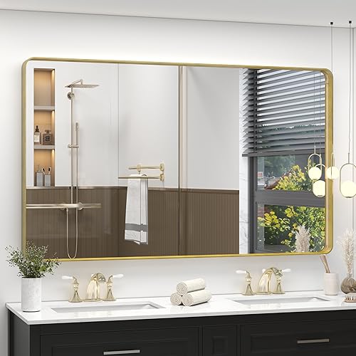 Miniatura 85 de Espejo de baño con marco negro de 20 x 30 pulgadas para pared, espejo de pared con marco de metal mate, espejo rectangular de esquina redondeada