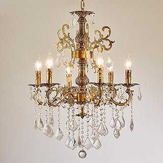 Vintage 6 Arms Crystal Chandelier Candle Light Fixture for Dining Room L...