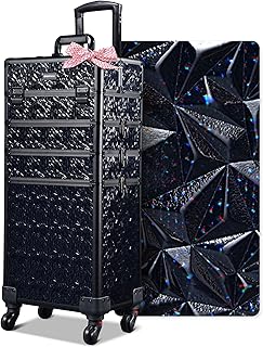 BYOOTIQUE Rolling Makeup Train Case 4in1 Cosmetic Trolley Organizer Travel Case Lockable Salon Barber Case Traveling Cart ...