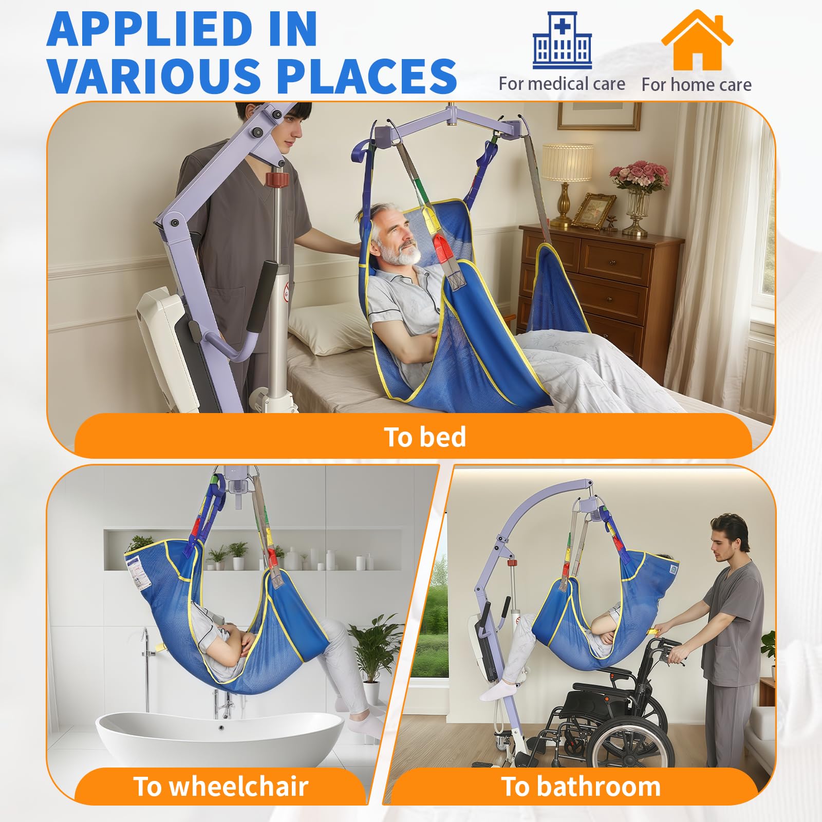 Eslinga universal de elevación de cuerpo completo para elevación de pacientes – Eslinga de transferencia de malla para ducha, eslinga de elevación bariátrica grande para ancianos y discapacitados