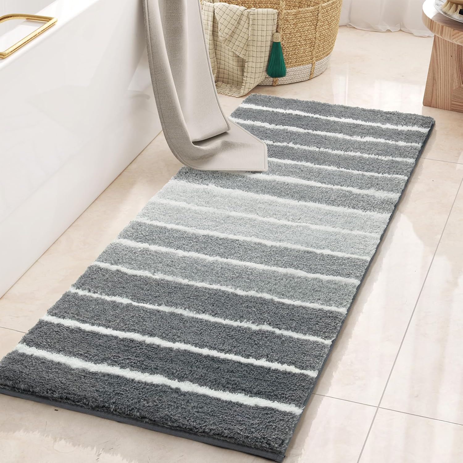 bathroom rugs runner 24"x48", long bath rugs non slip, soft absorbent large bath rug, machine washable bath mats for tub and shower, grey 2' x 4' (rectangular) grey