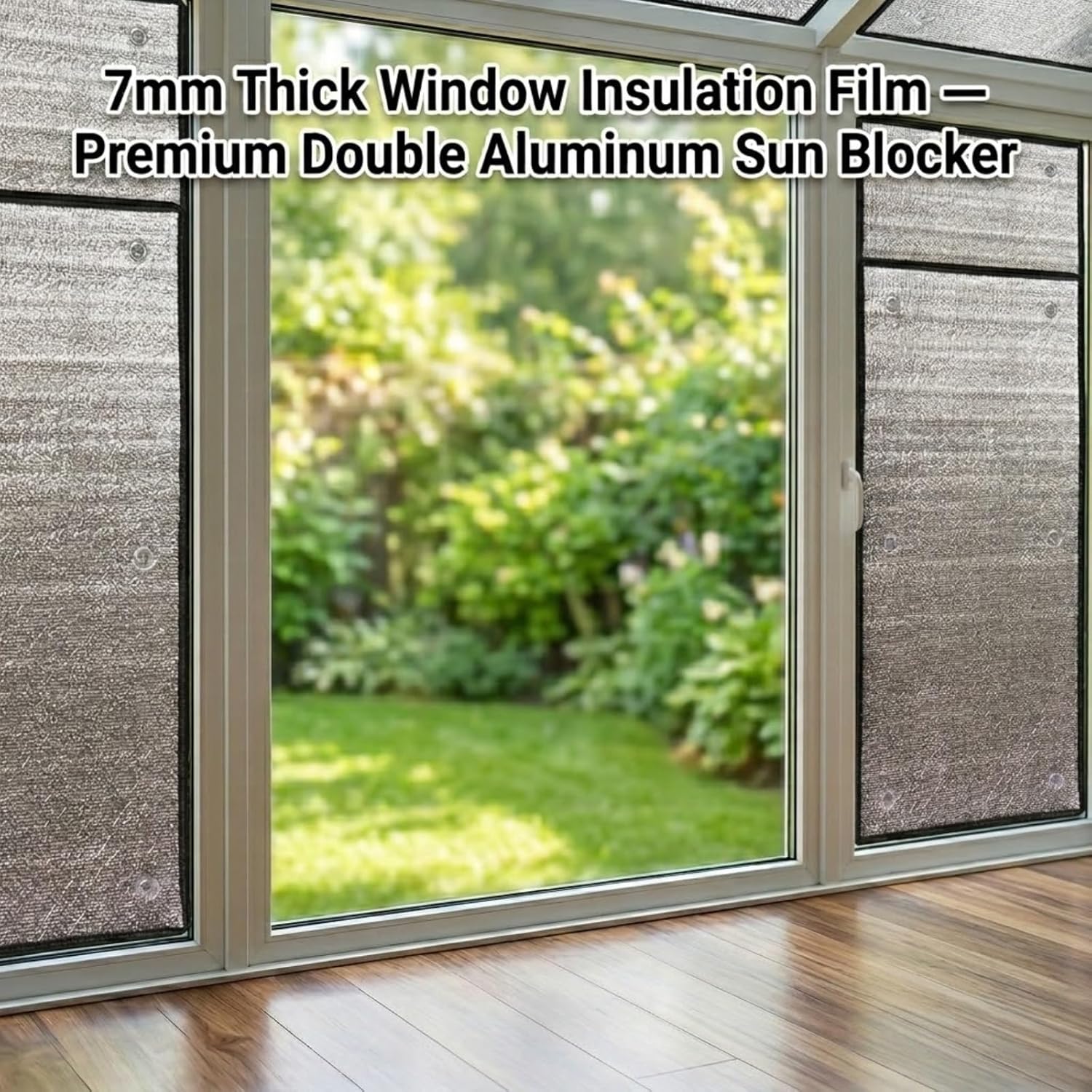 Reflective Window Film & Window Insulation for Summer Heat, RV Window Cover Blackout Shade, House Window Tint Heat Blocker for Camper, Garage Door & Skylight(59x63in)