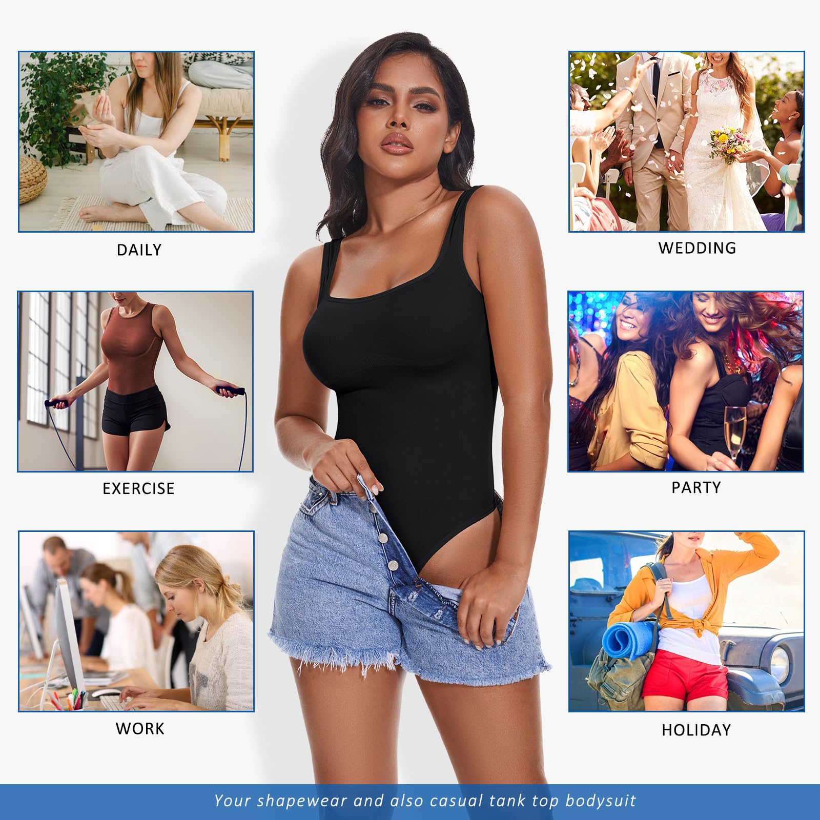 SHAPERIN Damen Formender Body Bauchweg Miederbody String Rückenfreier Shapewear Bodysuit Eckiger Ausschnitt Nahtloser Body Shaper