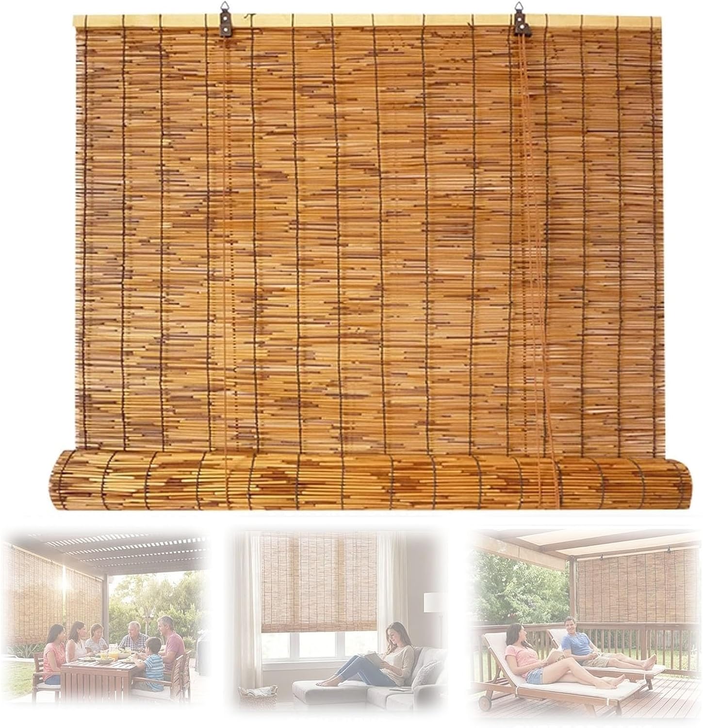 Bamboo Shades for Outdoor Patio, Bamboo Roll Up Blinds for Indoor Windows, 70% Sunshade Roller Blinds, Weather-Resistant Breathable Privacy Screen for Porch Pergola Balcony(60" Wx72 H)