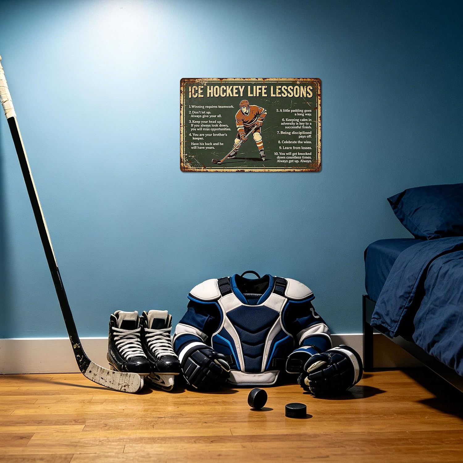 Funny Metal Ice Hockey Signs, Vintage Sports Decor 12x8 Inch image 2