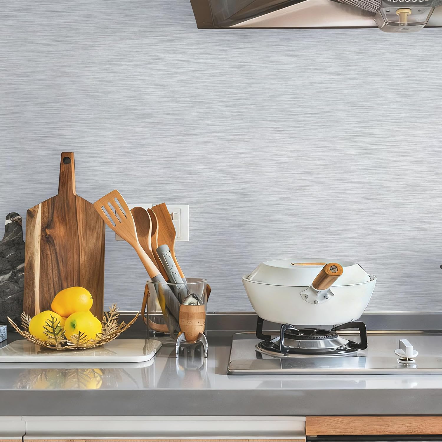 LXCREAT Refrigerator Appliance Wraps Peel and Stick Wallpaper Silver Metallic Brushed Stainless Steel Contact Paper Heat Resistant Self-Adhesive Wallpaper for Dishwasher Oven 15.7" X 393.7"