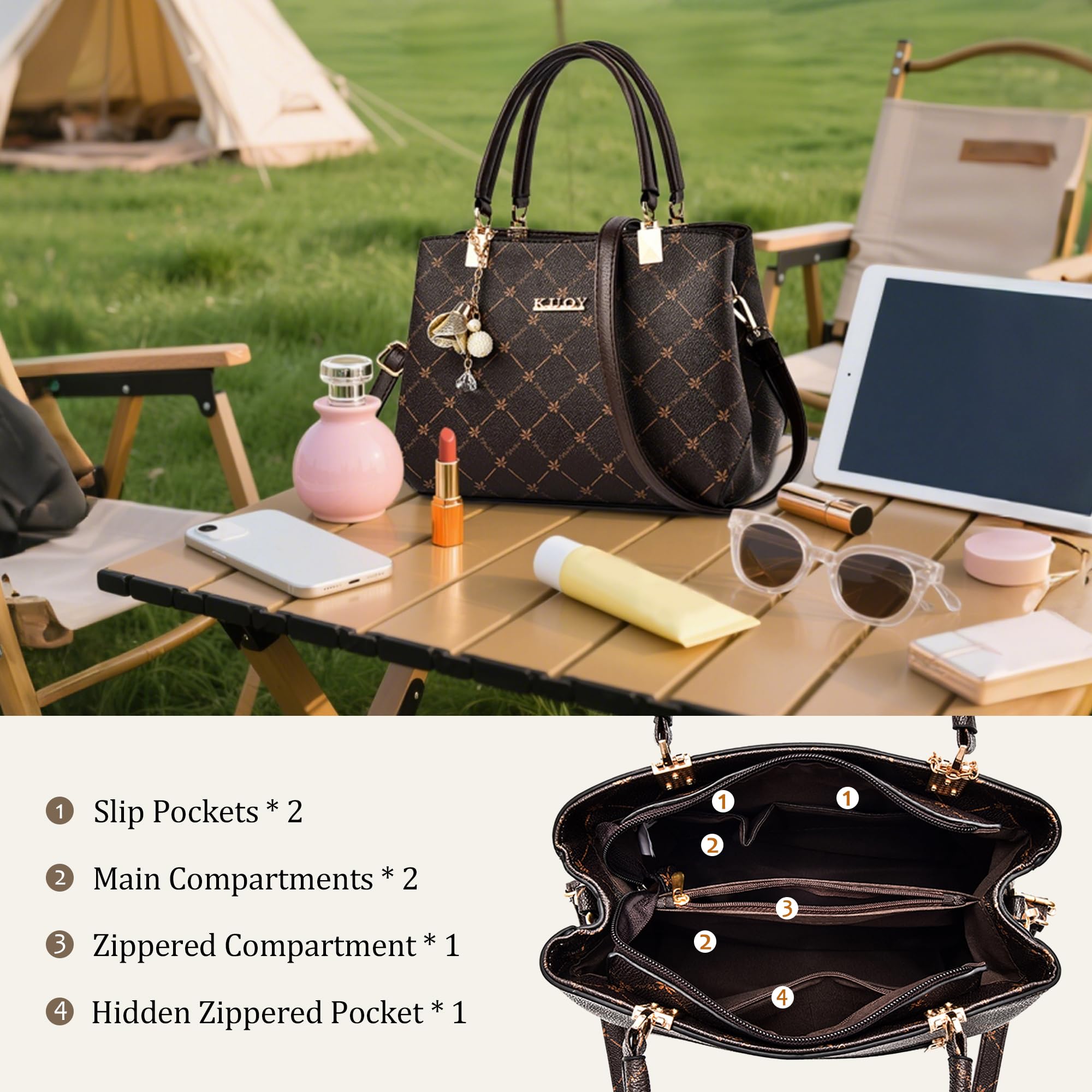 Damska Torebka Wykwintny Wisiorek Torba na Ramię Elegancki Wzór Liścia Klonu Torebki PU Skóra Torebka Crossbody Brązowy Uchwyt B