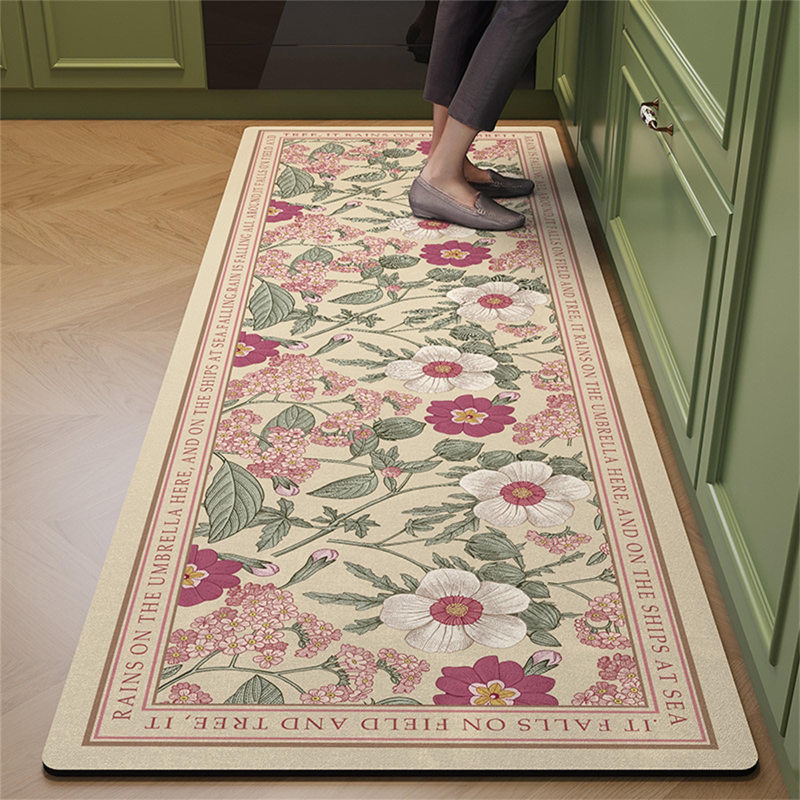 Tapis de cuisine en diatomite Highdi 45x120cm rose pastoral antidérapant