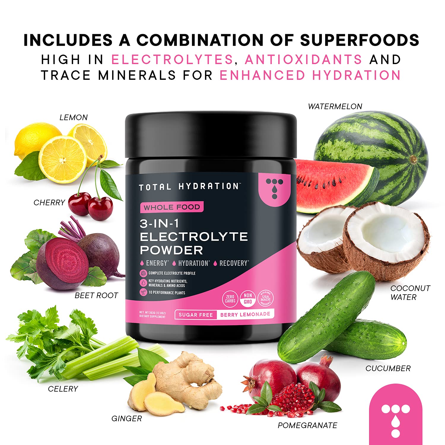 Total Hydration 3in1 Electrolyte Powder Sugar Free Low Carb