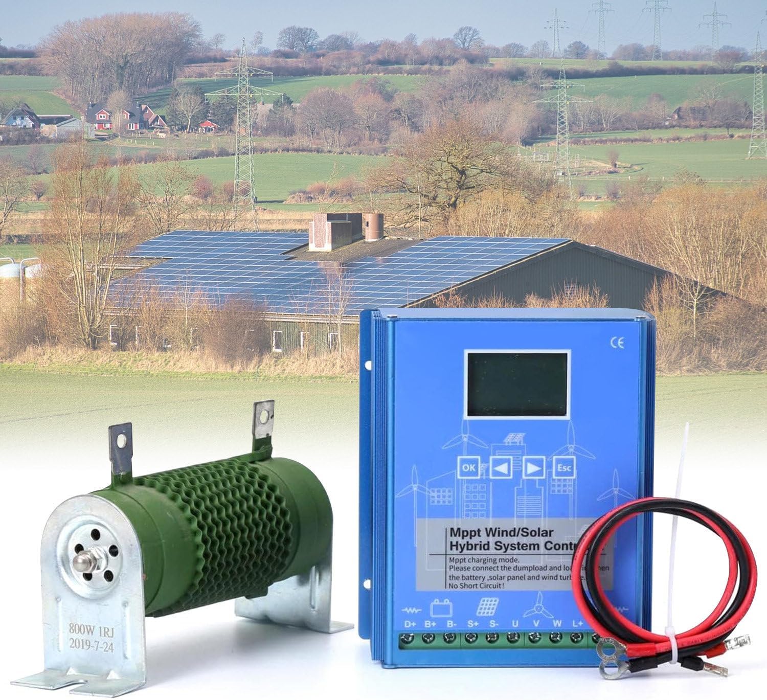 richigblosmum 2000W Wind Solar Hybrid Charge Controller with Dump Load for Wind Turbine Generator Solar Panel, 12V/24V/48V Battery MPPT Charge Boost Charging Regulator off Grid,12V