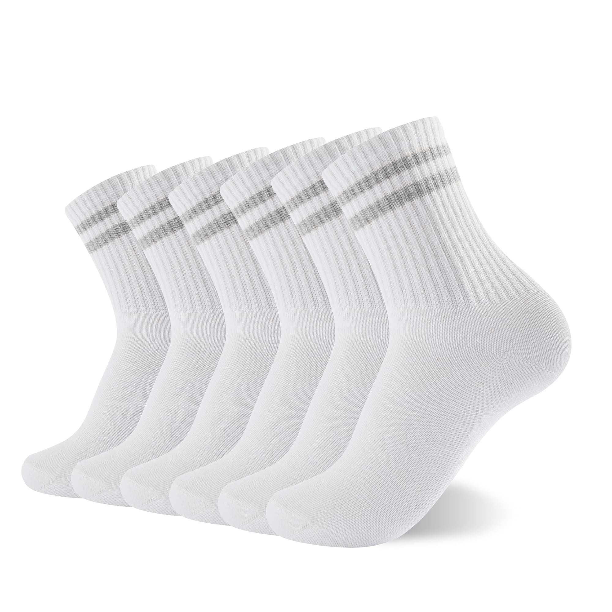 The Essentials Wardrobe Ladies TEW 6 Pack Sports Ankle Socks - UK 4-8/EU 37-42 - White - Grey Stripes