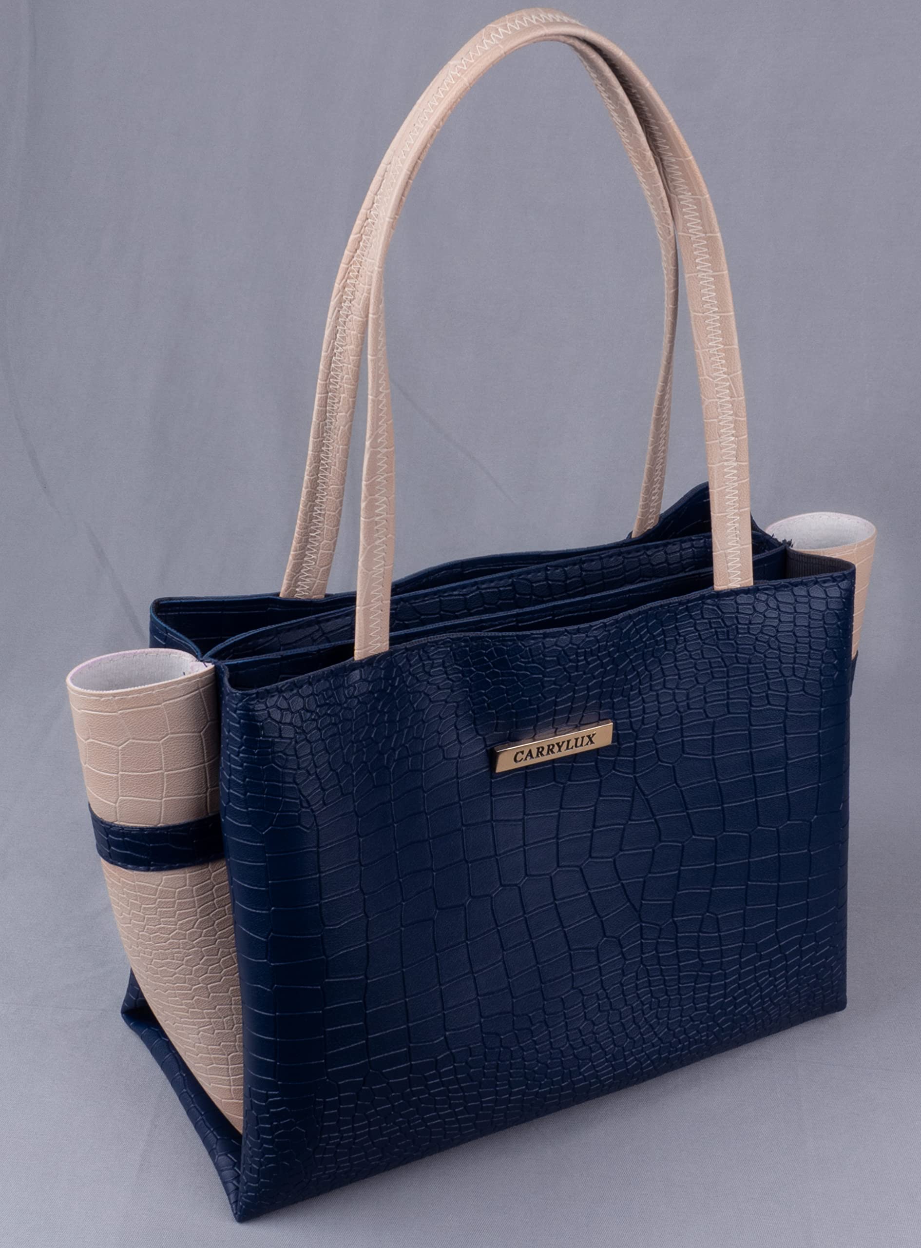 Carrylux Bolso de mano con patrón de cocodrilo de gran capacidad de dos tonos, bolsos de mano, bolso de hombro para mujer
