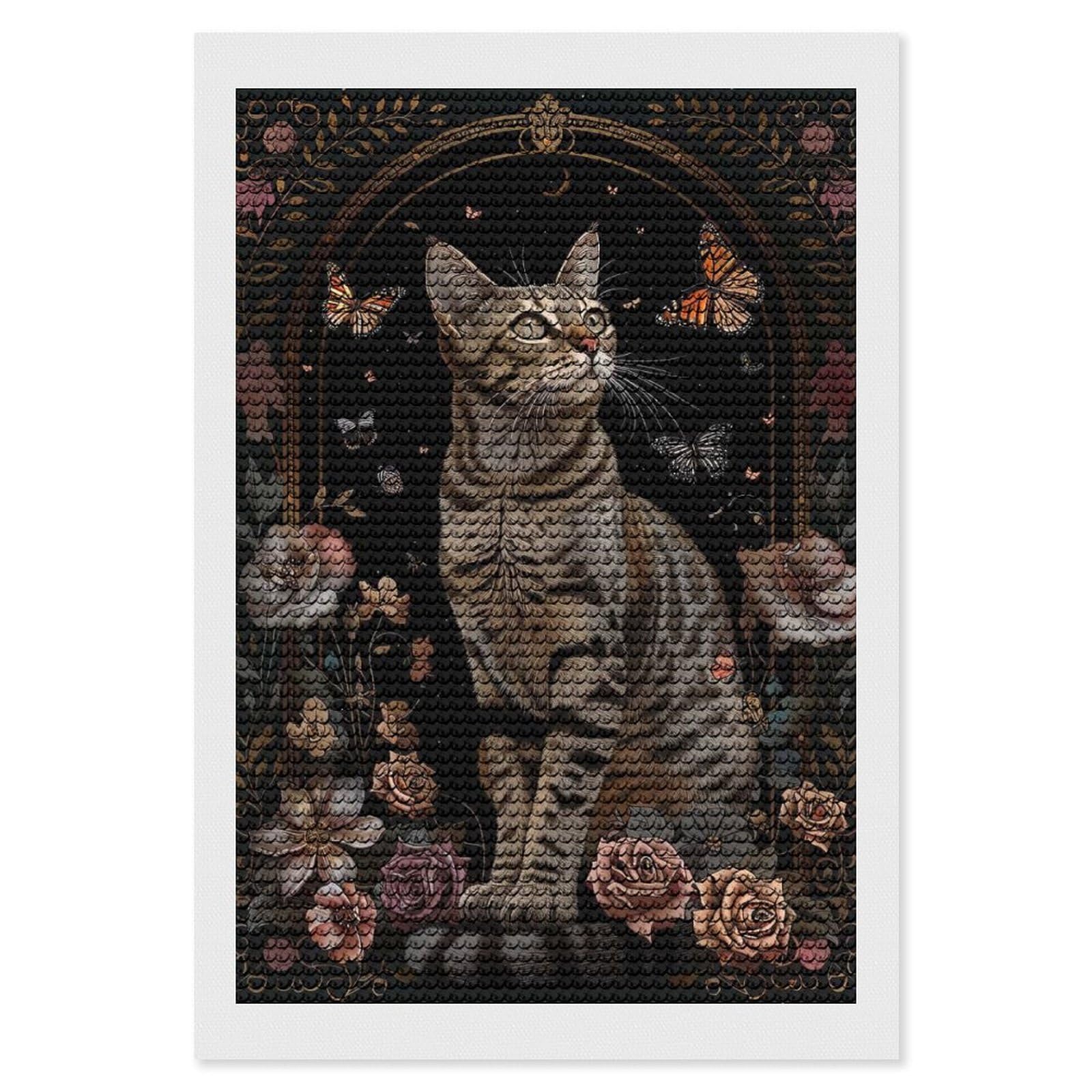 Junmoney Egyptian Mau Full Drill Diamond Painting Kit 8"x12", Sparkling Round Gems, Decorate Your Room, Mindful Craft Activity
