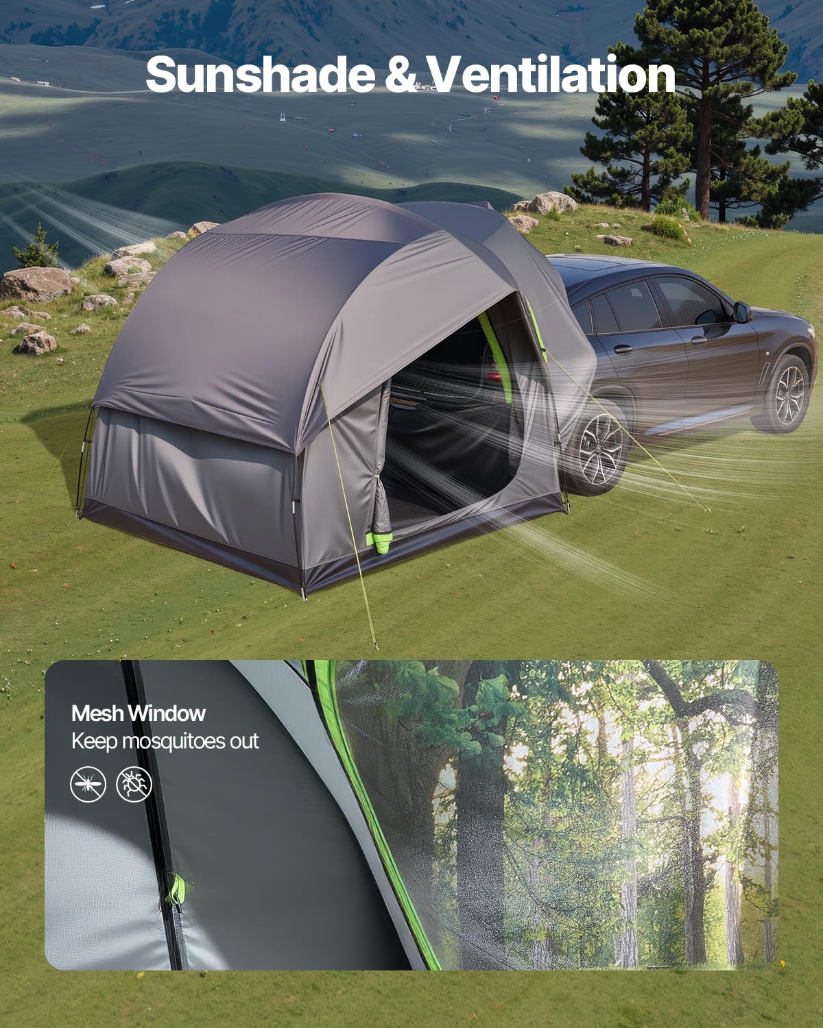 VEVOR Tenda da Campeggio per Auto SUV 240 x 240 x 215 cm Impermeabile PU2000 Design a Doppio Strato 5-8 Persone