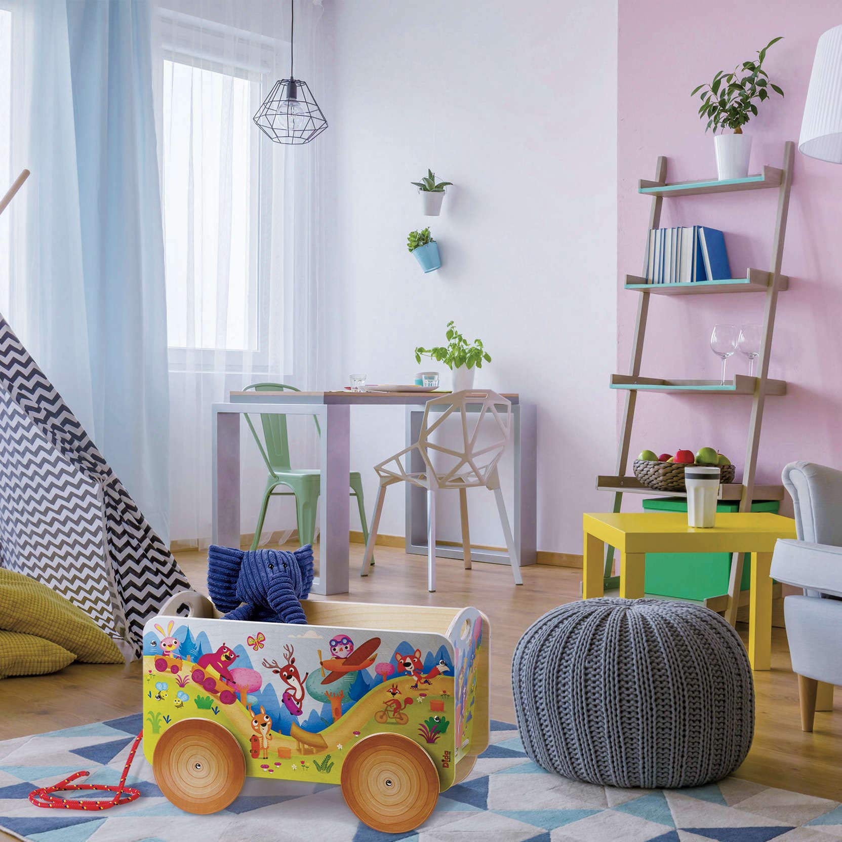 Dida - La Gara nel Bosco: Carretto Trainabile in Legno, Portagiochi con Ruote per Bambini 2-4 Anni - Giochi Educativi Metodo Montessori, Divertenti e Stimolanti