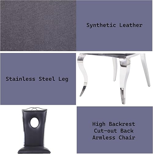 Miniatura 4 de Fabric & Stainless Steel Side Chair Set of 2, Dining Chairs for Room Table & Seating Chair Sets Kitchen, Armless High Back Stationary Standard