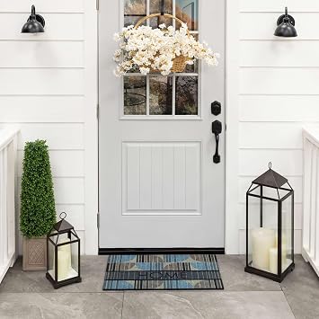 Mohawk Home Entryway Door Mat 1 6" X 2 6" All Weather Outdoor Non Slip Recycled Rubber Doormat, Century Lines Tan